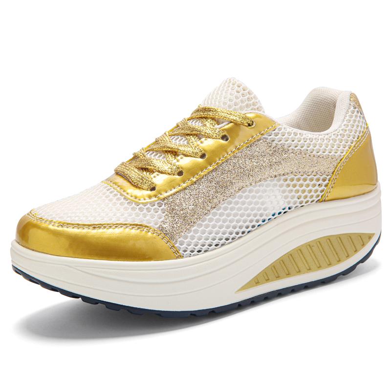 Women's Height Increase Gold Wedge Sneakers Summer Casual Thick Sole Loafers Girls Silver Minimalist Maternity Shoes