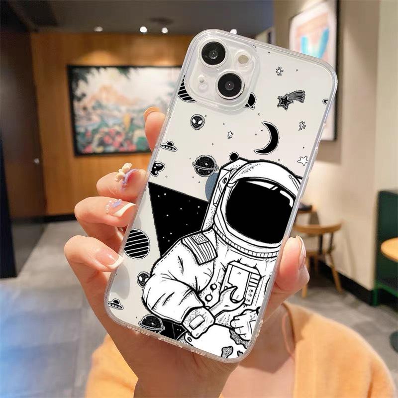Космонавт милый роскошный прозрачный мягкий чехол для телефона iPhone 15 14 13 12 11 Pro Max XS X XR 7 8 Plus противоударный чехол Fundas