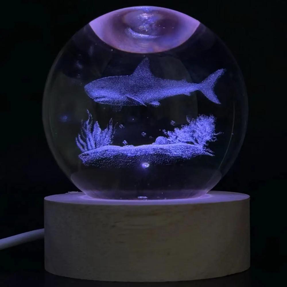 1 шт. 3D Хрустальный шар с акулой в океане, Цветная лазерная гравировка, Ночник, Праздничные подарки, Для друзей, Коллег, Жены, Родителей, Рождество,