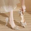 High Heels New Pointed Sequins Bow Hollow Shoes Wedding Shoes Bridal Shoes Pointed Single Shoes