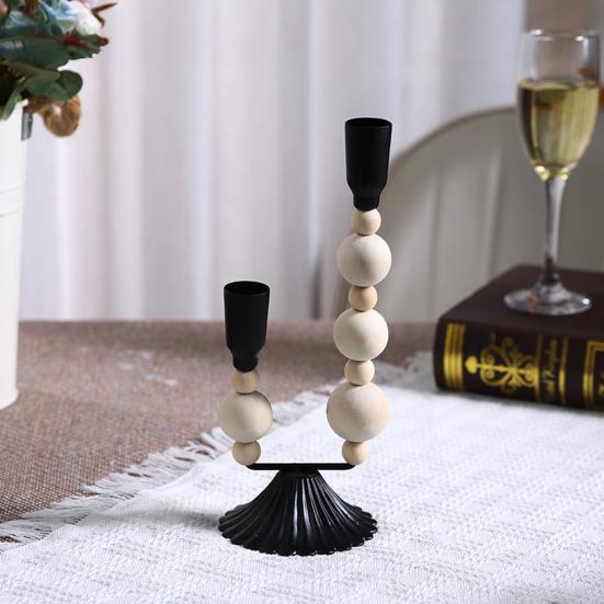 Подсвечник из чугуна с деревянными бусинами, винтажный, на 1/2/3 свечи, для домашнего офиса, гостиной, прихожей, декоративный металлический подсвечник