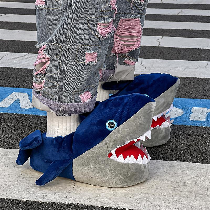 Симпатичные тапочки Blue Shark для мужчин, удобная теплая домашняя обувь, домашние мокасины, мягкие зимние тапочки для мужчин, забавные меховые тапочки для женщин