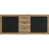 INDUS Sideboard Oak and Black Melamine - 4 Doors + 3 Drawers - Industrial Style - L 206 X D 45 X H 83.5 Cm STONE
