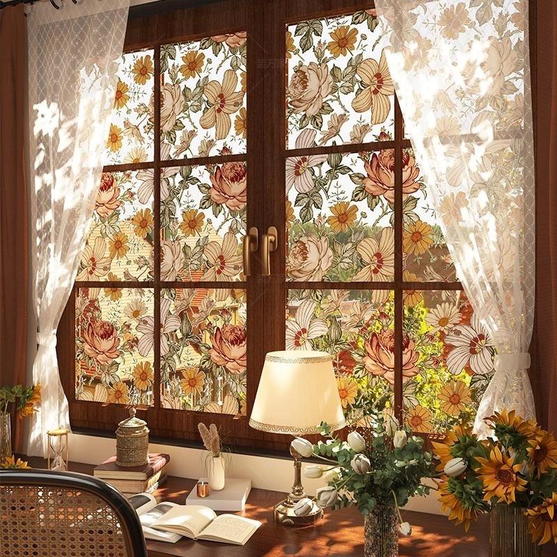 Французская винтажная клейкая пленка для стекла для двери ванной комнаты и окна туалета, статическая пленка матовая, для конфиденциальности, светофильтрующая, непрозрачная