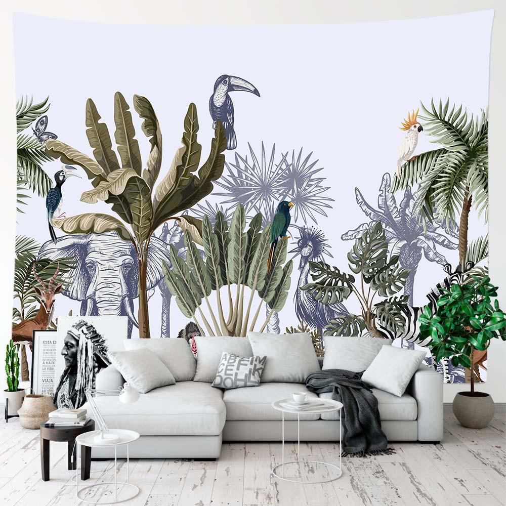Гобелен с растениями, настенное украшение для комнаты, тропические листья, цветок, пейзаж, гобелен, фон, домашний декор для спальни
