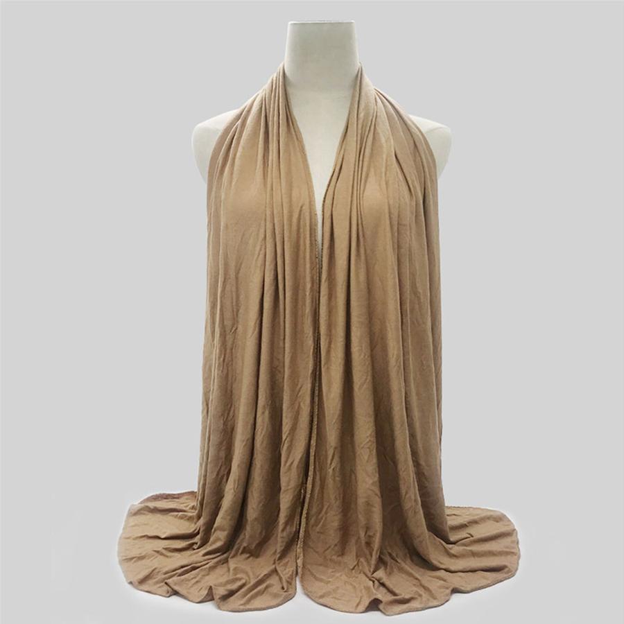 Трикотажный хиджаб шарф женский зимний теплый однотонный эластичный хлопковый шаль и обертывание большого размера повязка на голову мусульманский хиджаб шарфы