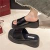 2024 Summer New Ins Casual Fashion Black Thick Bottom Heightening One-word Slippers Square Head Cool Slippers Women's Outer Wear
