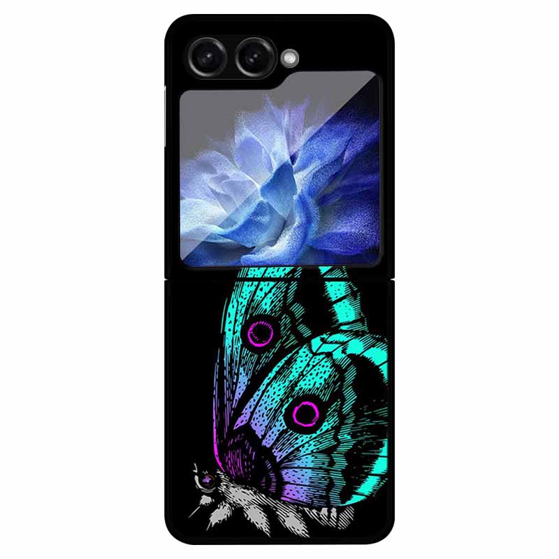 For Samsung Z Flip 5 Cover Hard PC Fold Case For Funda Samsung Galaxy Z Flip5 Foldable Flowers Black Coque Phone Shield Bumper