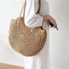 Women Fashion Brown Leisure Round Straw Bag Woven Beach Bag Shoulder Bag