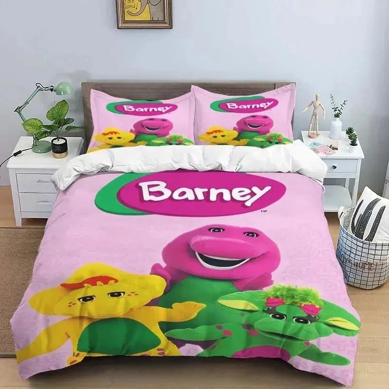 Barney Friends Cute Cartoon Bedding Collection Dinosaur Pattern Duvet Cover Pillow Case Boys Bedroom Double King Size Comforter Gift