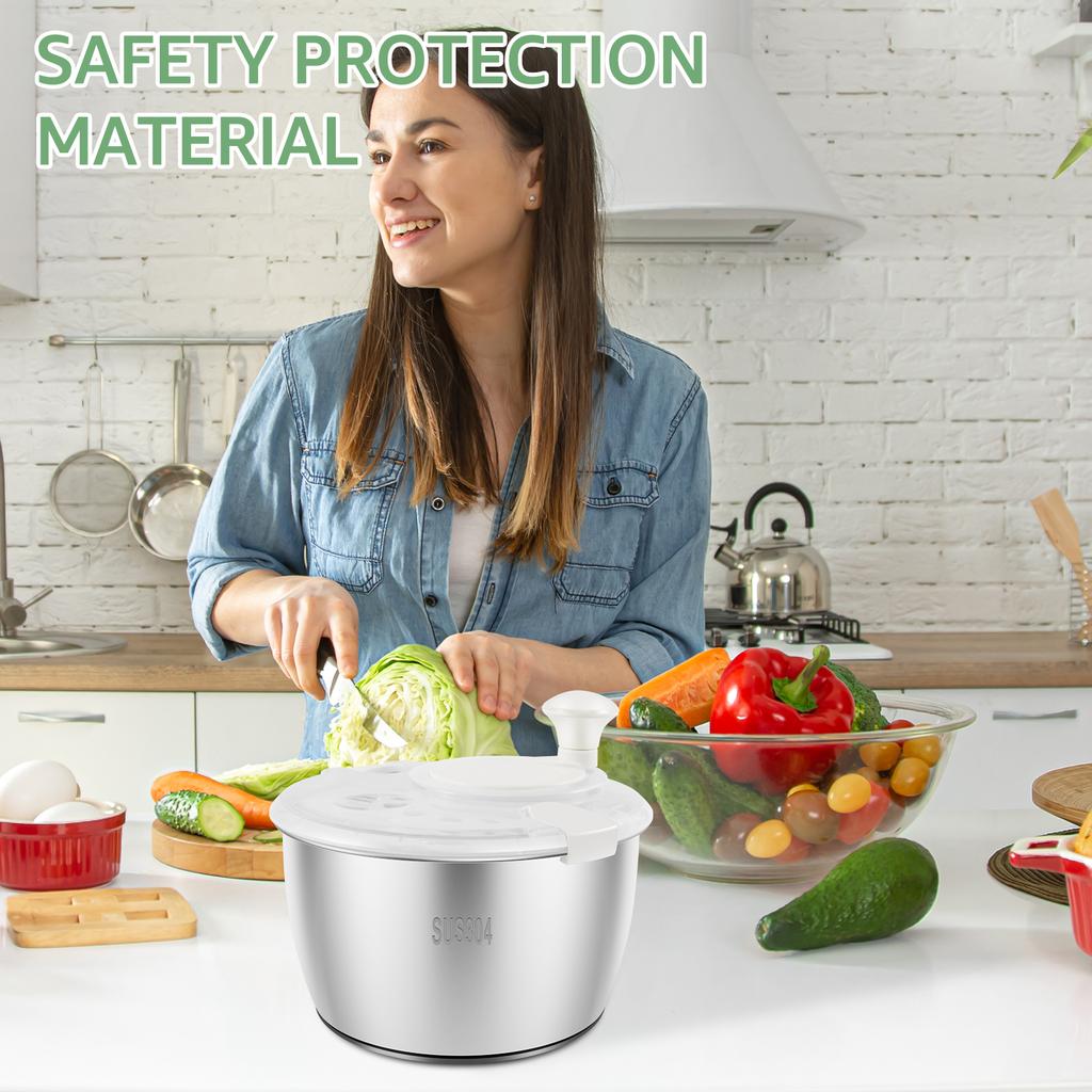Salad Spinner 304 Stainless Steel Lettuce Spinner 5L Vegetable Dryer with Drainage Hole Nonslip Salad Spinner for Drying
