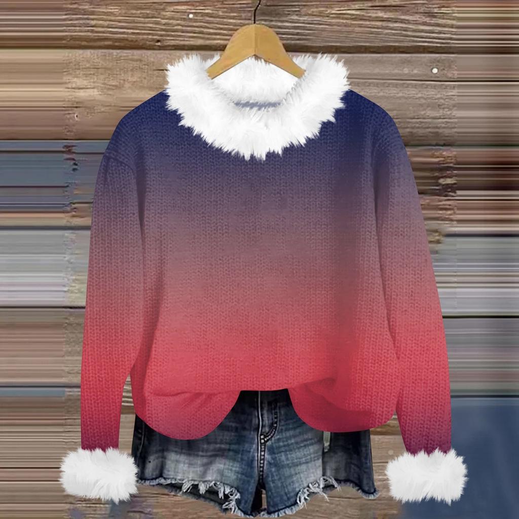 Свитшоты для женщин Вязаный свитер Милая рубашка Осенний круглый вырез Пуловер с меховым воротником Топы