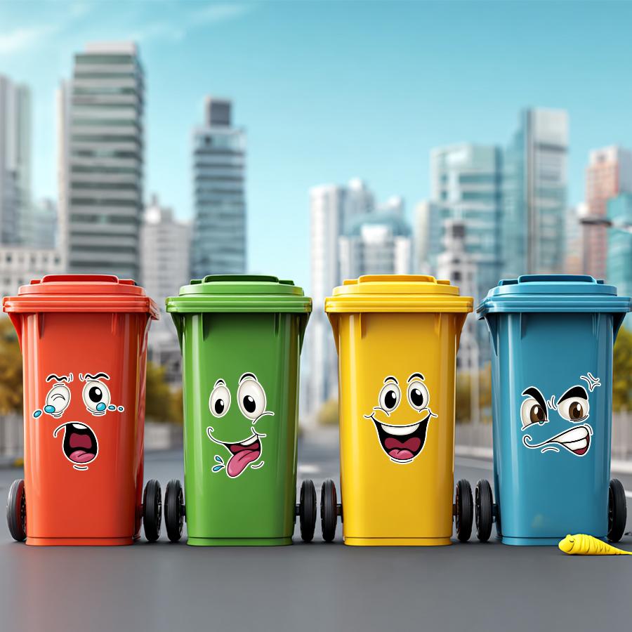 Funny Smiley Face Trash Can Stickers Cartoon Kids Room Decor Removable Waterproof Vinyl Decals Funny Kitchen/Bathroom