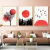 Абстрактное красное солнце, холст, настенная живопись, эстетические постеры и принты, скандинавское дерево, пейзаж, настенные панно для декора гостиной