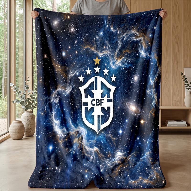 Brazil Football Printed Flannel Blanket Skin Friendly Warm Decorative Throw for Indoor Couch Bed Daily Use
