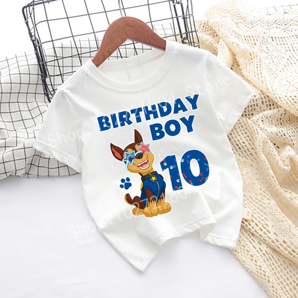 Футболка Щенячий патруль с номером, короткий рукав, круглый вырез, хлопок, одежда на день рождения для мальчика, милый мультяшный дизайн, модная печать в стиле аниме, хип-хоп топы
