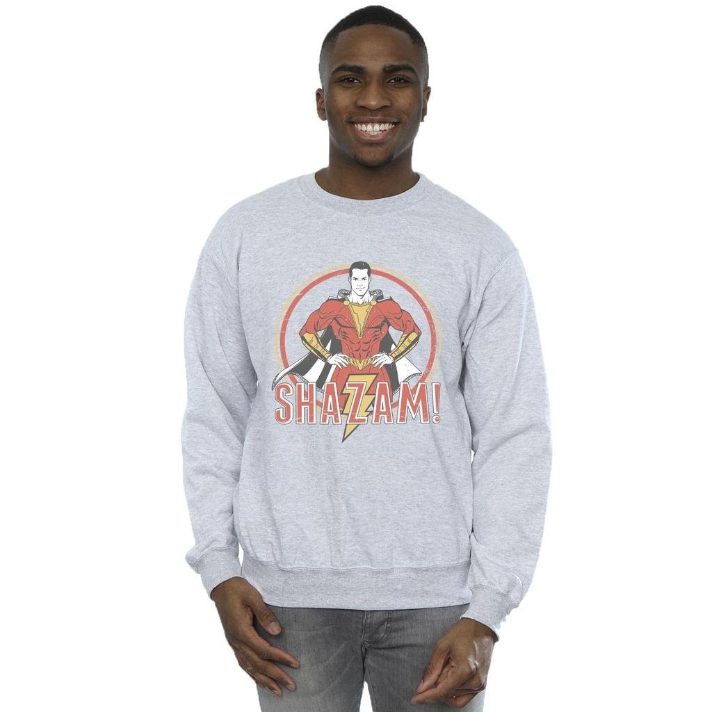 DC Comics Mens Shazam Retro Circle Distressed Sweatshirt