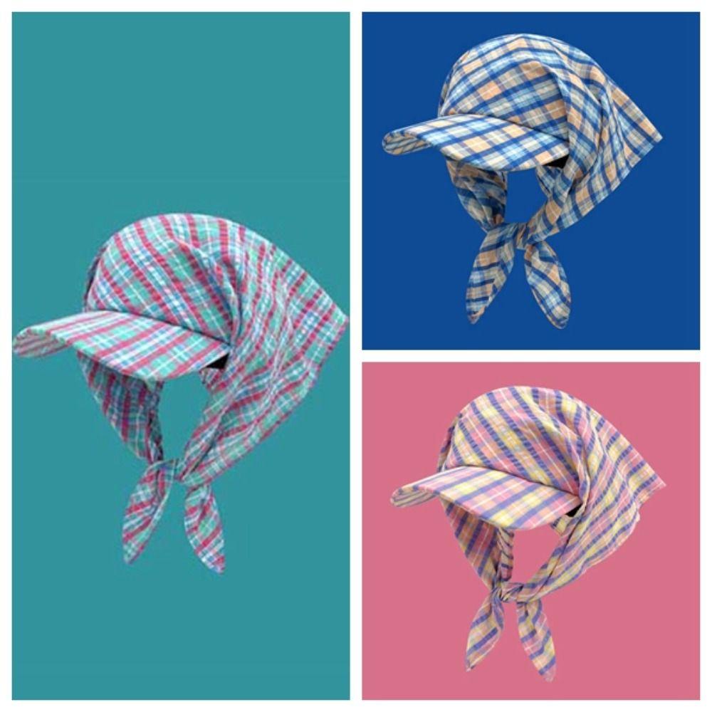 Plaid Scarf Peaked Cap Korean Style Strappy Bandana Cap Driving Triangle Headscarf Hat Outdoor