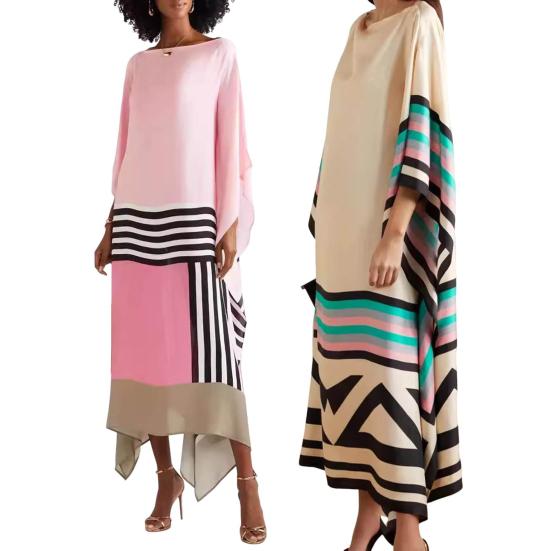 Женское платье с нерегулярным струящимся подолом в полоску с принтом и вырезом «лодочка» и длинными рукавами, подходящее по цвету, свободное прямое платье макси для выпускного вечера