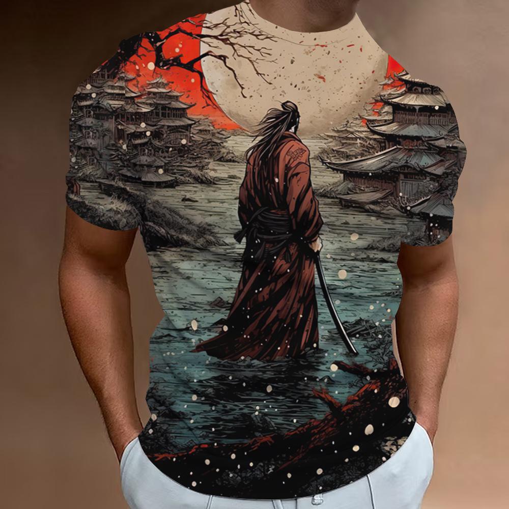 Retro T-Shirts For Men 3d Samurai Print Short Sleeve Tops Summer Casual T-Shirt Men Short Sleeved Shirts Oversized Men Clothing