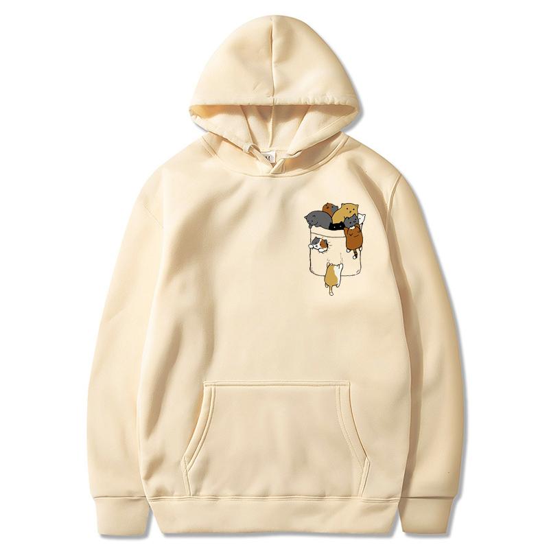 Женский модный пуловер с капюшоном Kawaii с принтом «Мультяшный кот ползет», весна-осень, Harajuku, унисекс, толстовка большого размера