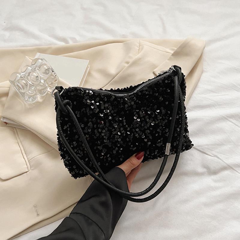 Yogodlns Винтажная женская вечеринка с блестками, маленькая сумка на плечо, модная однотонная универсальная сумка-хобо на молнии с подмышками