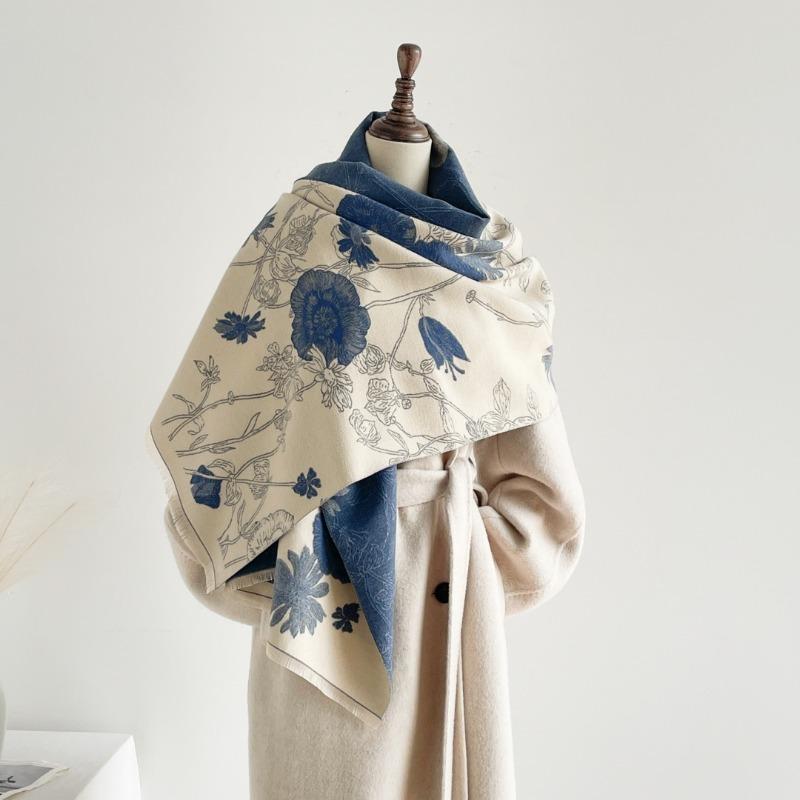 Scarf Women's Winter Thickened Warm Printing Imitation Cashmere Student Scarf Double-sided Fashion Air Conditioner Shawl Outside