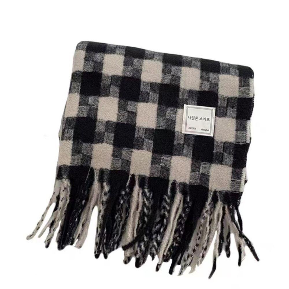 Cashmere Shawl Plaid Wool Scarf Plush Cape Wraps Retro Winter Cashmere Scarves  Girl