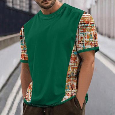 Мужская футболка Color Block 3D-печать Летняя мода Круглый вырез Свободная футболка с коротким рукавом Повседневная мужская футболка