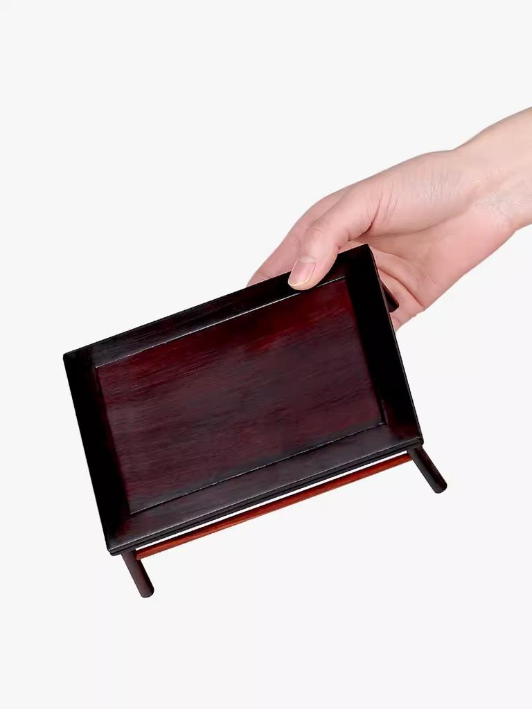 Red acid branch Ming style ornament Buddha statue solid wood base rectangular strange stone vase pot purple sand bracket