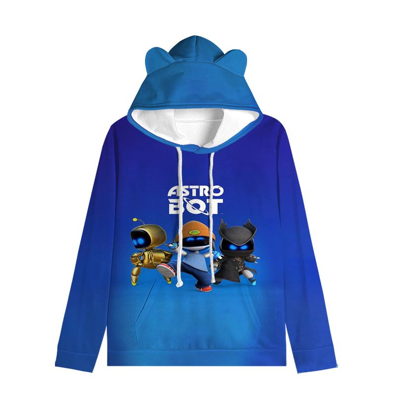 Толстовка с капюшоном «Кошачьи ушки» в стиле астронавта, уличная одежда для детей, пуловер с ушками в космическом стиле, мягкая унисекс-верхняя одежда для малышей