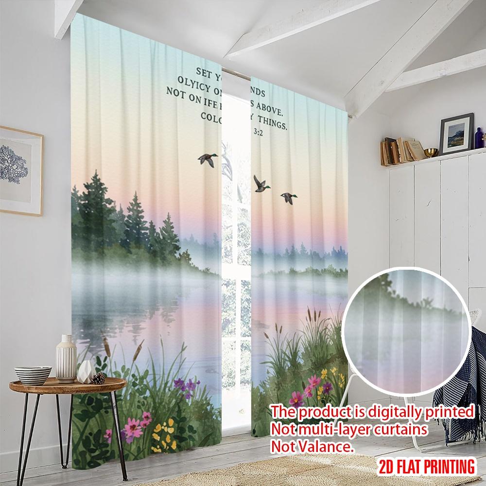 2pcs 2D Flat Printing Curtain Set Your Minds Above Nature 100% Polyester Without Electricity Birthday Party Use for Holiday