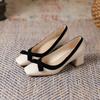 8-Retro Temperament Single Shoes Women's Spring New Thick Heel Shoes Light Mouth Bow High Heels