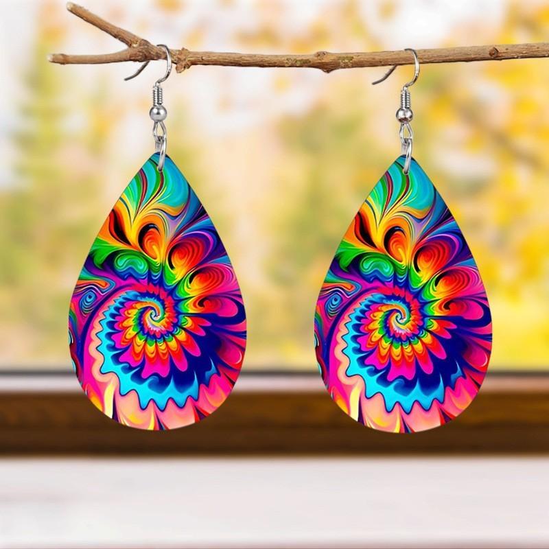 Fashion Colored Pattern Water Droplet Shaped Women Acrylic Earrings For All
