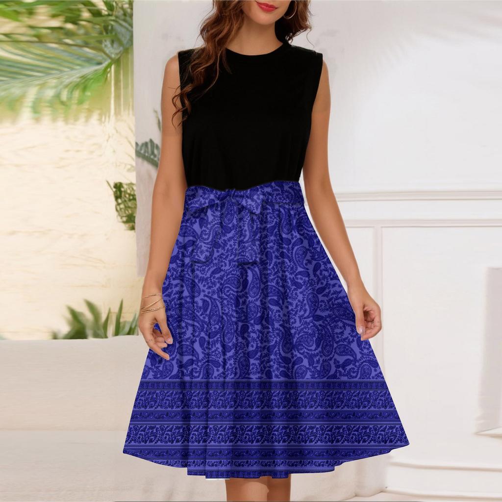 Женское модное повседневное короткое платье без рукавов со шнуровкой и круглым вырезом