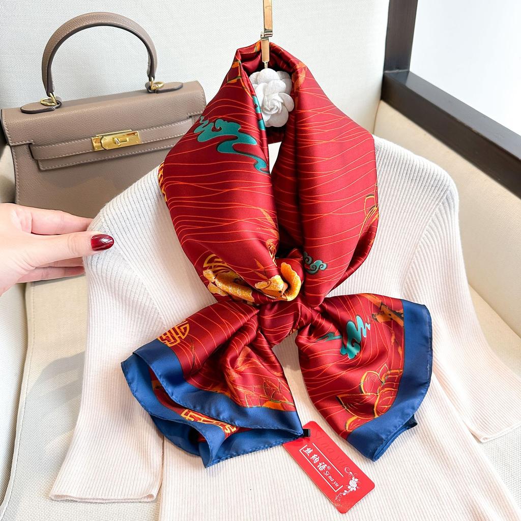 Women's Air-conditioning Room Outside the Shawl Spring and Summer Plant Flowers Travel Holiday Sunscreen Thin Silk Scarf