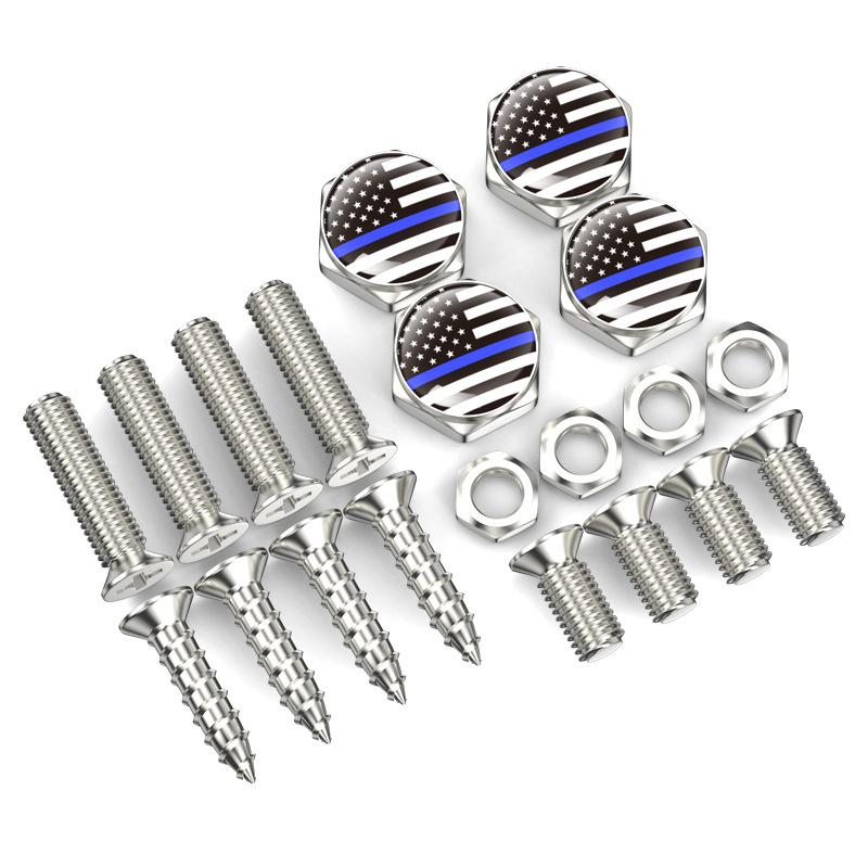 4 PCS American Flag License Plate Bolts Decorative Kit Stainless Steel License Plate Frame Fasteners for Car Truck Motorcycle