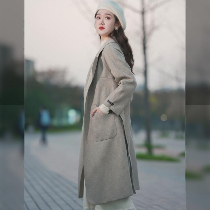 Модное длинное женское пальто из высококачественной шерсти на весну и осень