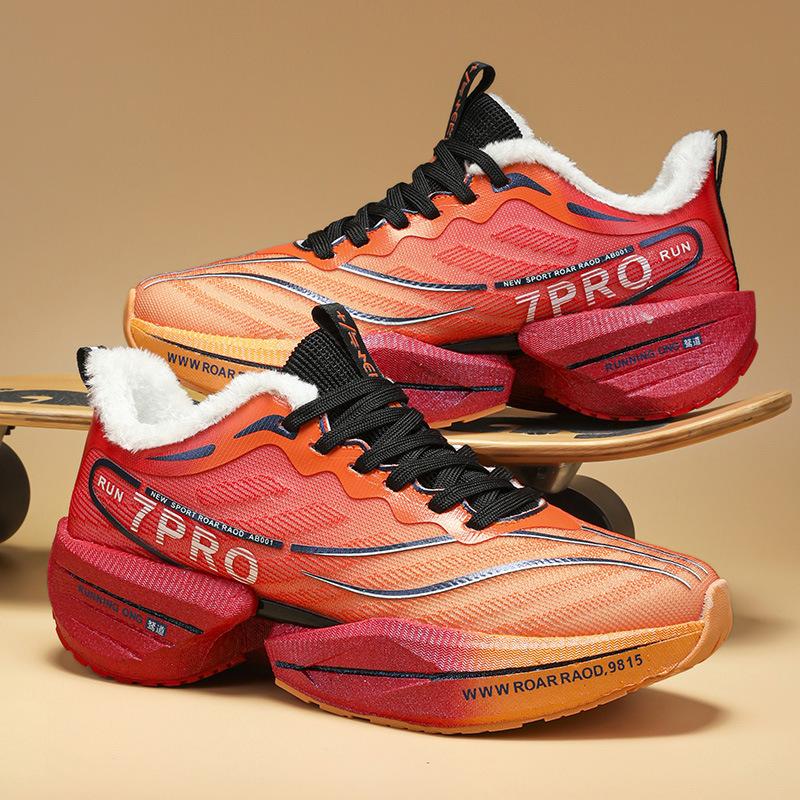 Флисовые молодежные кроссовки для бега на карбоновой подошве, амортизирующие зимние кроссовки для мальчиков и девочек