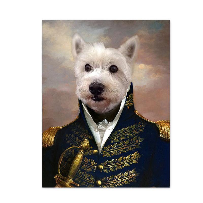 Собака в военной форме Картины на холсте на стене Художественные постеры и принты Классические животные Картины собак Cuadros Домашний декор
