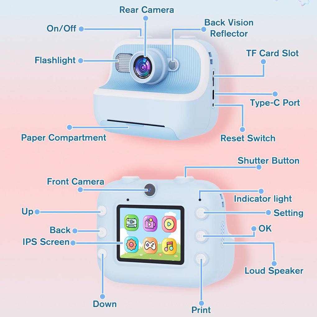 Камера мгновенной печати для детей с экраном 2,0 дюйма, детские моментальные камеры, рождественские подарки на день рождения для мальчиков и девочек с картой памяти 32 Гб