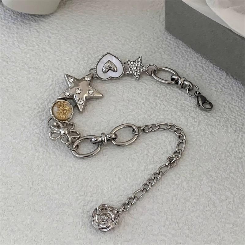 Y2K Star Girls Fritillaria Heart Flower Chain Bracelets On Hand For Women Vintage Fairy Love Daily Charm Jewelry Accessories