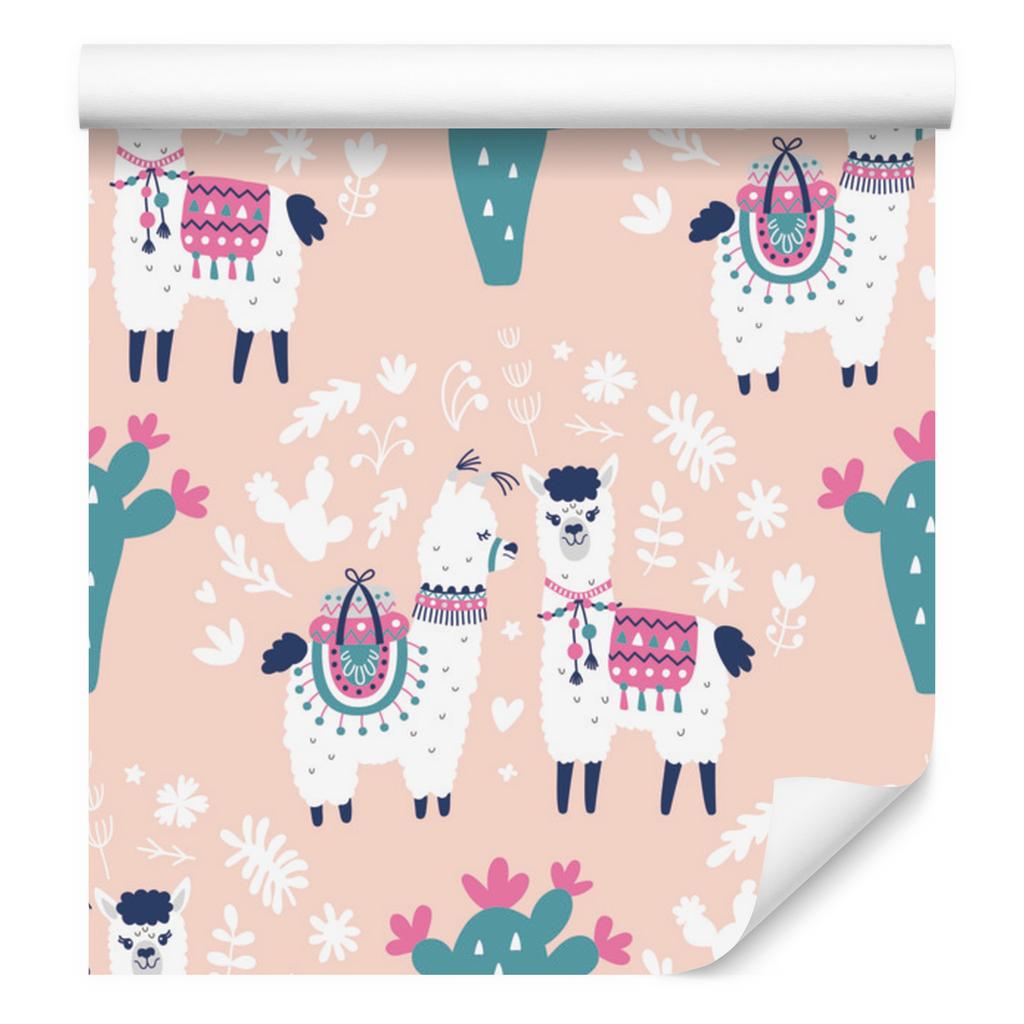 Wallpaper Cheerful Llamas, Cacti and Flowers for Living Room and Bedroom 50x1000