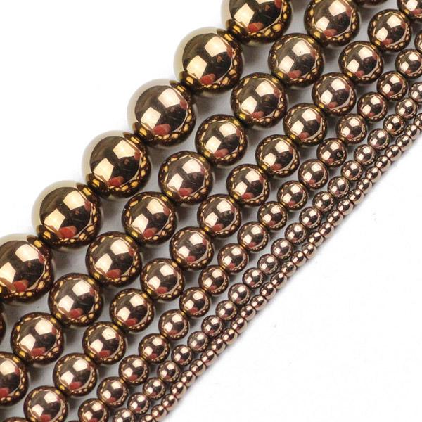 HGKLBB Round Hematite Beads Natural Stone 2/3/4/6/8/10mm Gold Color Plated Loose Beads Jewelry Bracelets Making DIY Accessories