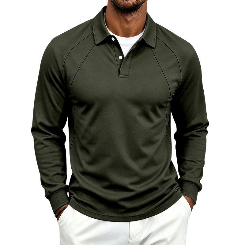 Men S Solid Color Casual Raglan Sleeve Long Sleeve Polo Shirt