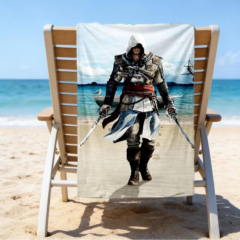 Ультрамягкое пляжное полотенце с тематикой Assassin's Creed, идеально подходит для бассейна - кемпинга, дайвинга - идеальный спутник в путешествии, яркое пляжное полотенце.