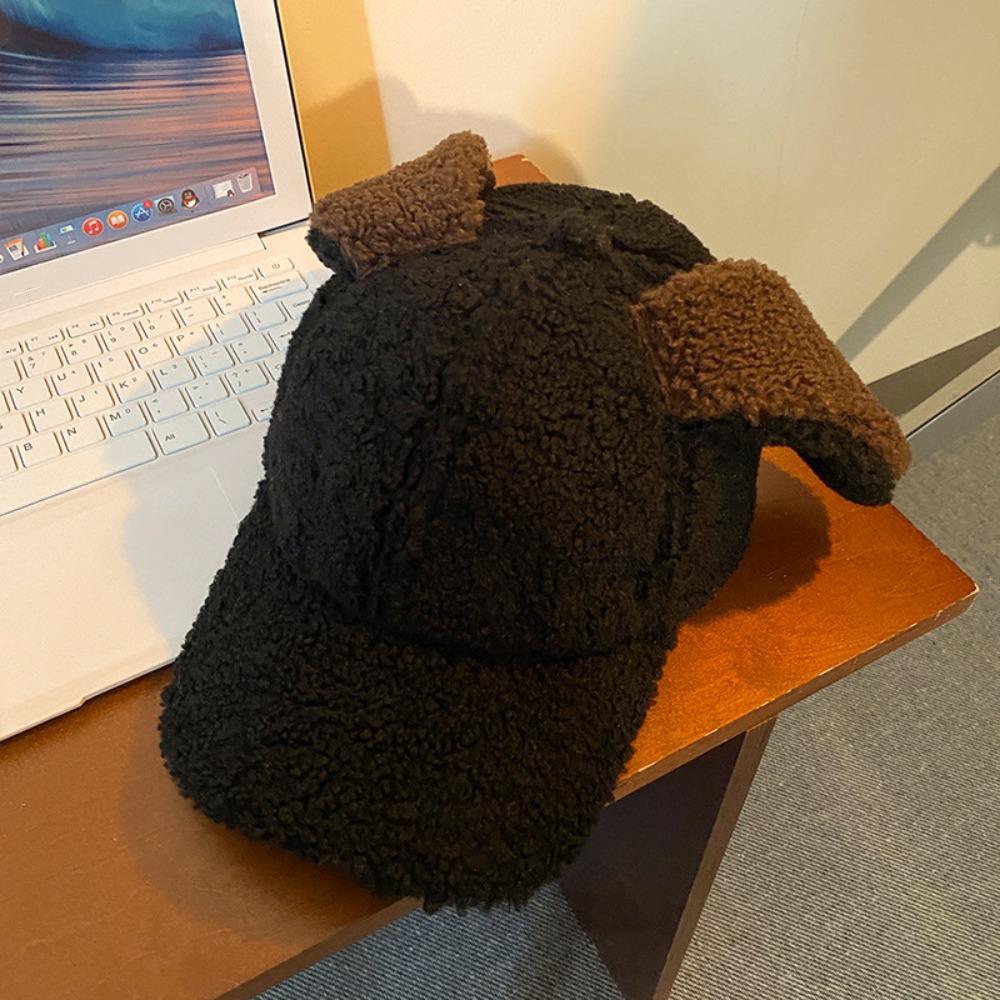 Sunshade Rabbit Ear Baseball Hat Adjustable Winter Peaked Cap Casual Lamb Wool Baseball Cap  Female