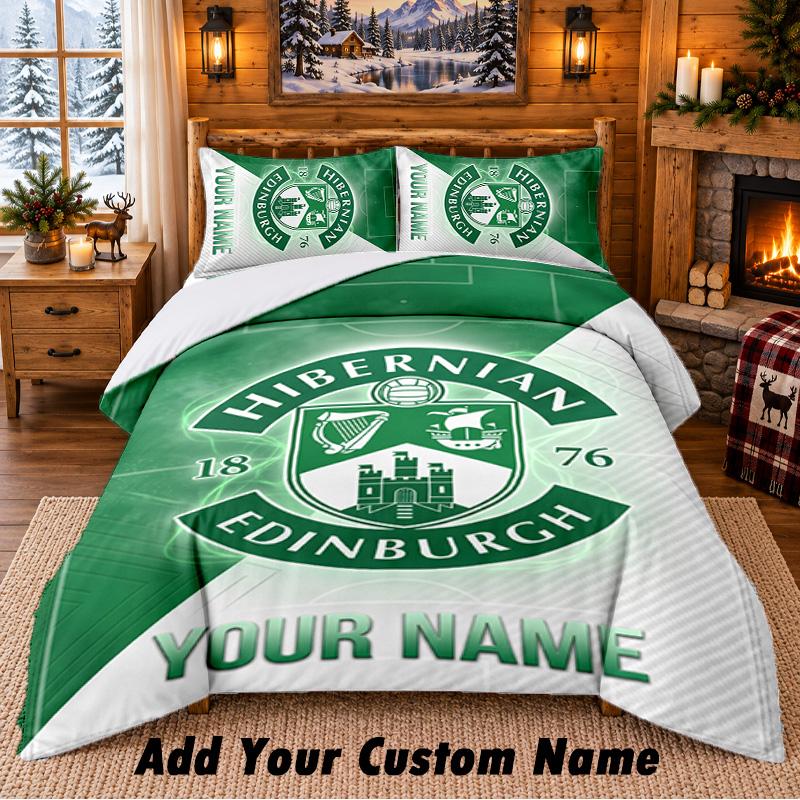 Hibernian FC Pattern Bedding 3Pcs Set Custom Name, Bed Sheet And Pillowcases For Home Bedroom