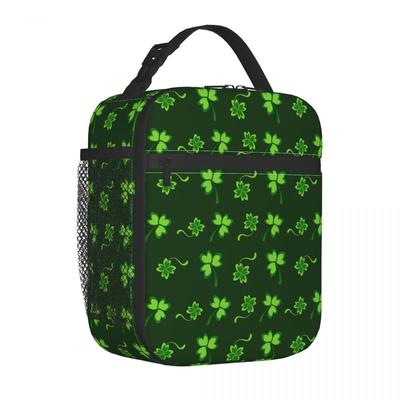 Saint Patricks Day Four Leaf Clover Insulated Lunch Bags Storage Food Box Reusable Cooler Thermal Lunch Box For Travel