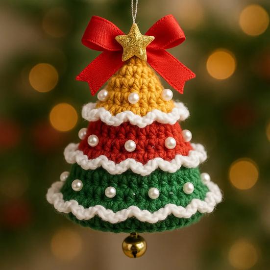 Вязаное украшение-колокольчик Деда Мороза ручной работы, праздничное украшение для рождественской елки